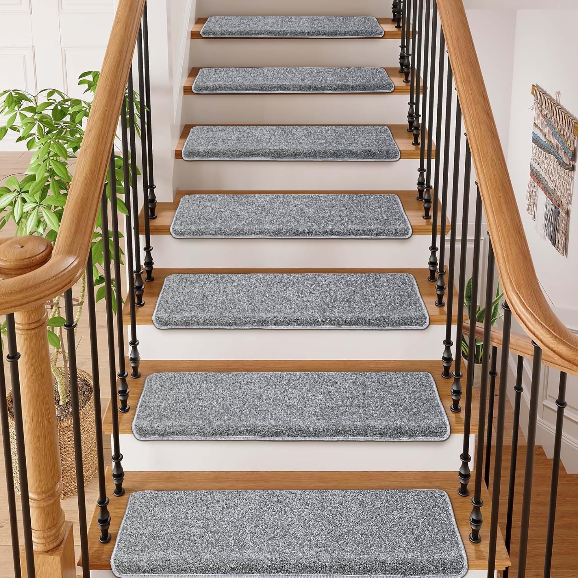 PURE ERA Non Slip Self Adhesive Bullnose Carpet Stair Treads Set of 7 Pet Friendly Indoor Stair Protectors Rugs Covers Mats Skid Resistant Tape Free