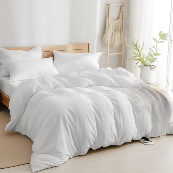 PURE ERA Queen Duvet Cover Set-Jersey Knit Cotton 100% T-Shirt Cotton-Super Soft Stretchy Home Hotel-Bright White