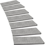 PURE ERA Self Adhesive Non Slip Bullnose Carpet Stair Tread Set of 14 Indoor Solid Stair Rugs Covers Mats ( Light Gray 9.5" x 30"x1.2")