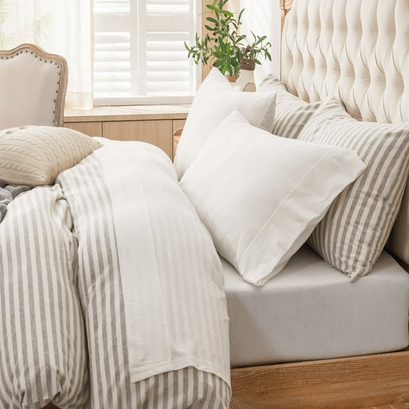 PURE ERA Soft T-Shirt Cotton Jersey Knit Bed Queen Size 4pcs Sheet Set Home Hotel Bedding Extra Deep Pocket off White