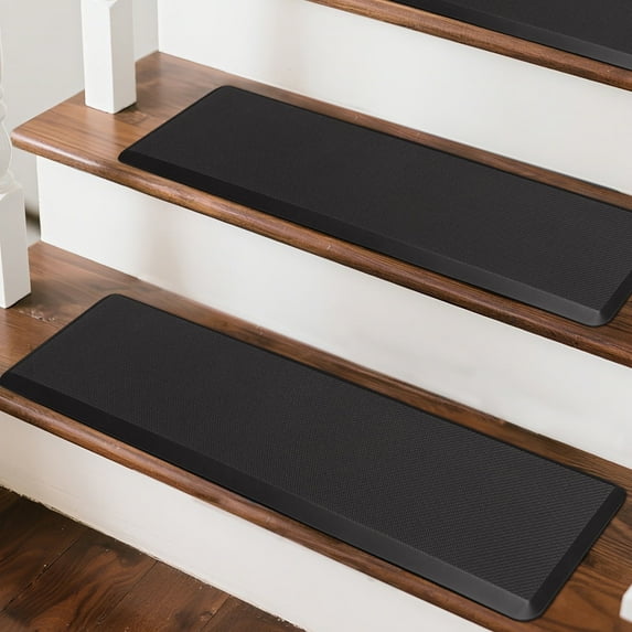 PURE ERA Soft Touch Stair Treads Cover 8"x30" PVC Cushioned Foam Pad Mat Tape Free Easy Clean(12 Pieces,Black)
