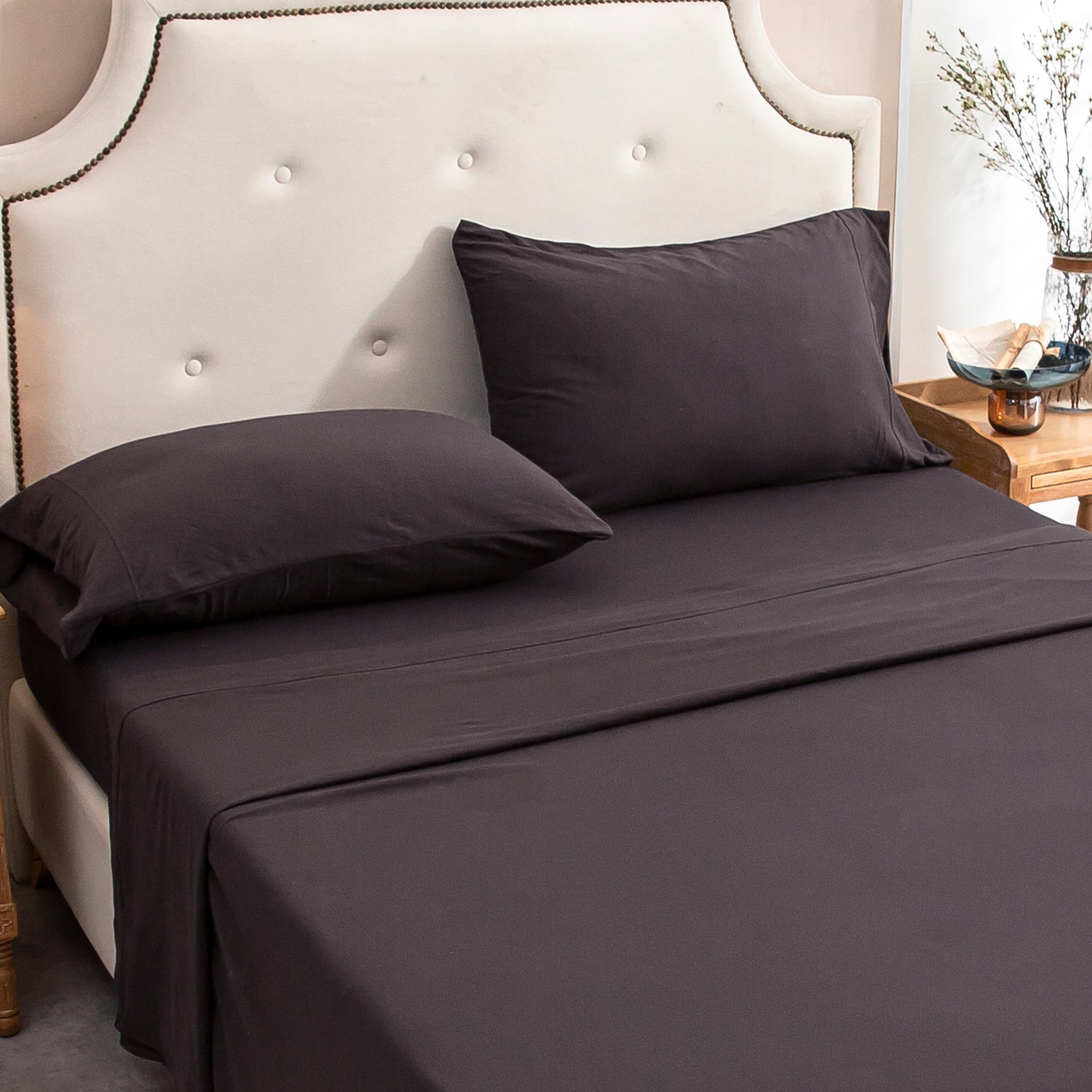PURE ERA T-Shirt Cotton Jersey Knit 4pc Queen Deep Pocket Sheet Set Super Soft Skin Frinedly Dark Deep Brown Queen - Walmart.com