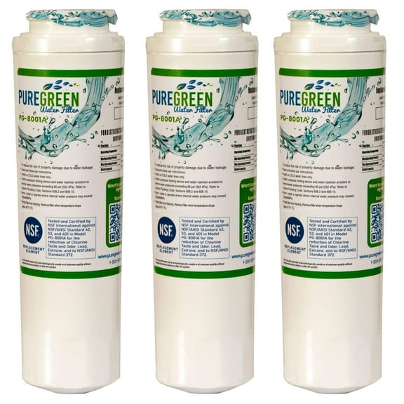 PURE GREEN UKF8001 Refrigerator Water Filter, Compatible with Maytag UKF8001AXX-750, UKF8001AXX-200, Whirlpool 4396395, 469006, Filter 4, PUR, Puriclean II, EDR4RXD1, Pack of 3
