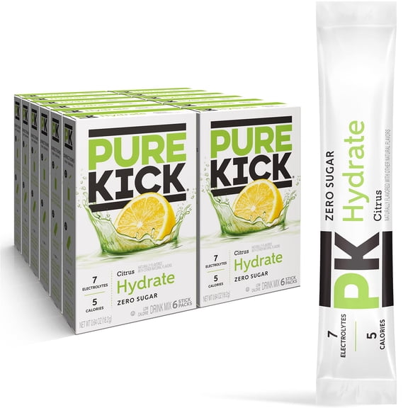PURE KICK Hydration Singles To Go Drink Mix (1 Count (Pack of 30), Energy & Hydrate)