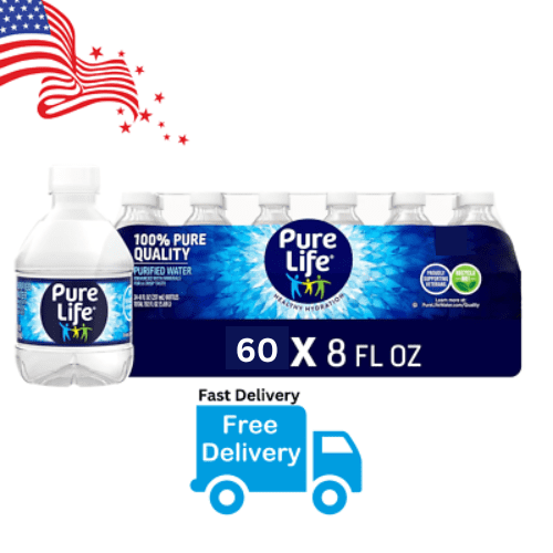 PURE LIFE Purified Water, 8 fl oz Bottled Water, 60 Pack | Clean, Fresh-Tasting Mini Bottles for Kids, Lunches & Family Hydration   Description: