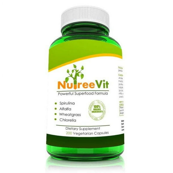 PURE ORGANIC SPIRULINA + ALFALFA + WHEATGRASS + CHLORELLA CAPSULES (500mg)