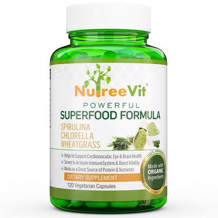 PURE ORGANIC SPIRULINA + CHLORELLA + WHEATGRASS EXTRACT CAPSULES (500mg)