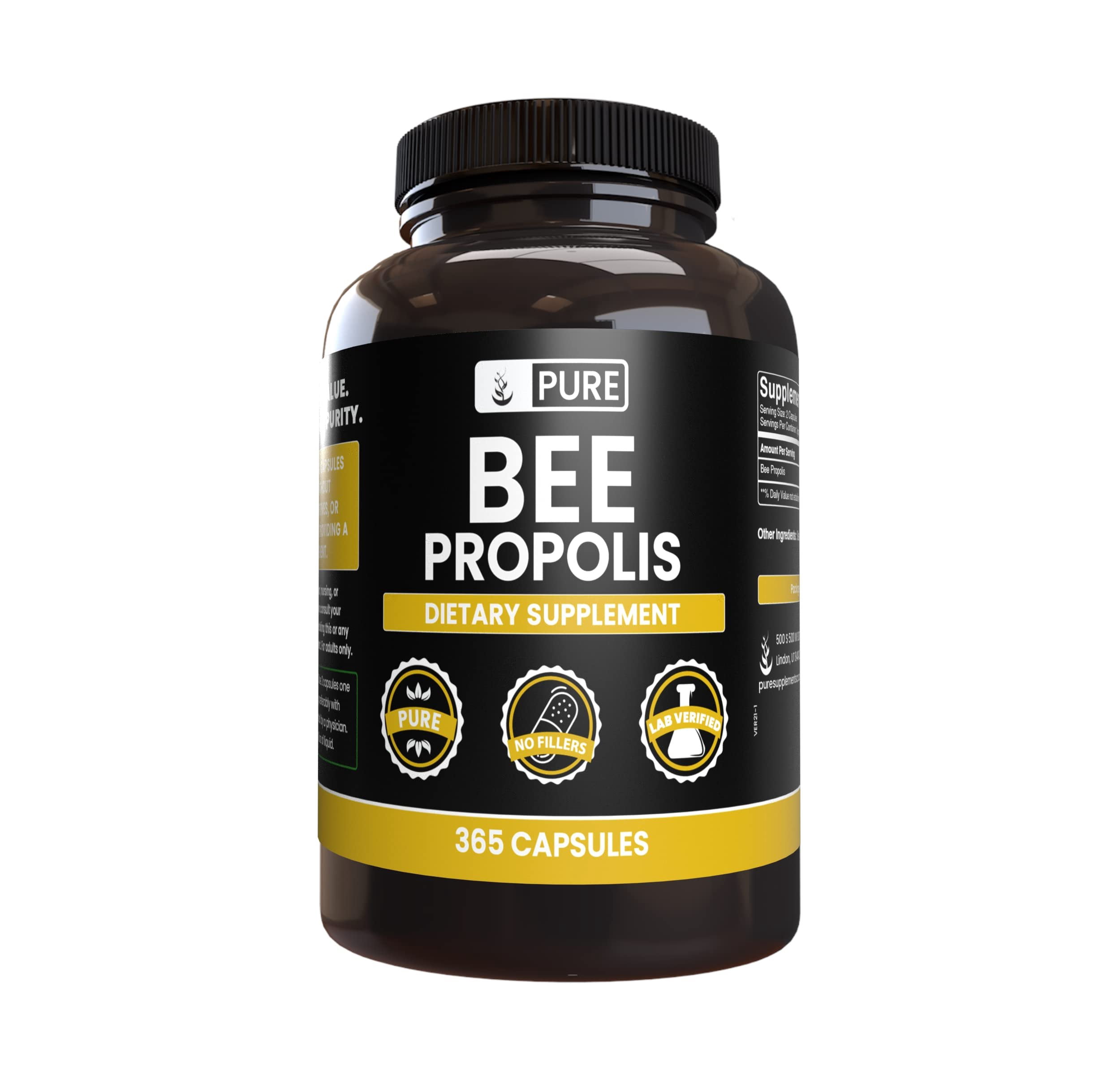 Pure Propolis PURE ORIGINAL INGREDIENTS Bee Propolis 365 Capsules No Magnesium or ...