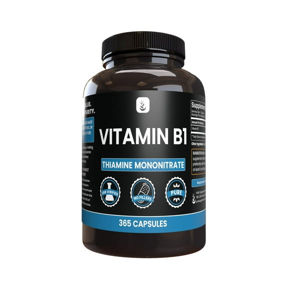 PURE ORIGINAL INGREDIENTS Vitamin B1 Thiamine Mononitrate 365 Capsules No Magnesium Or Rice Fillers, Always Pure, Lab Verified
