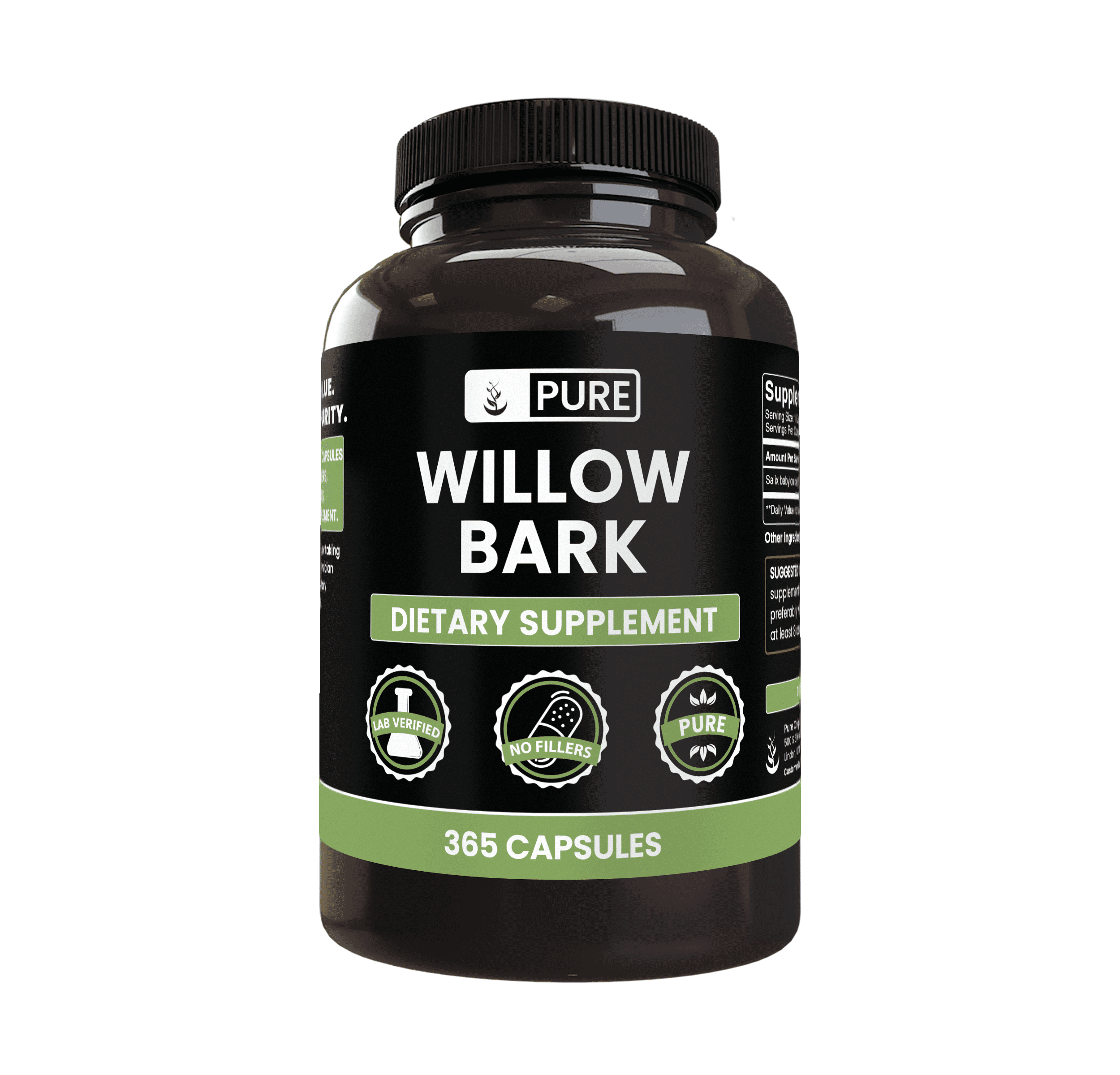 Willow Rice PURE ORIGINAL INGREDIENTS Willow Bark Extract 365 Capsules No Magnesium ...
