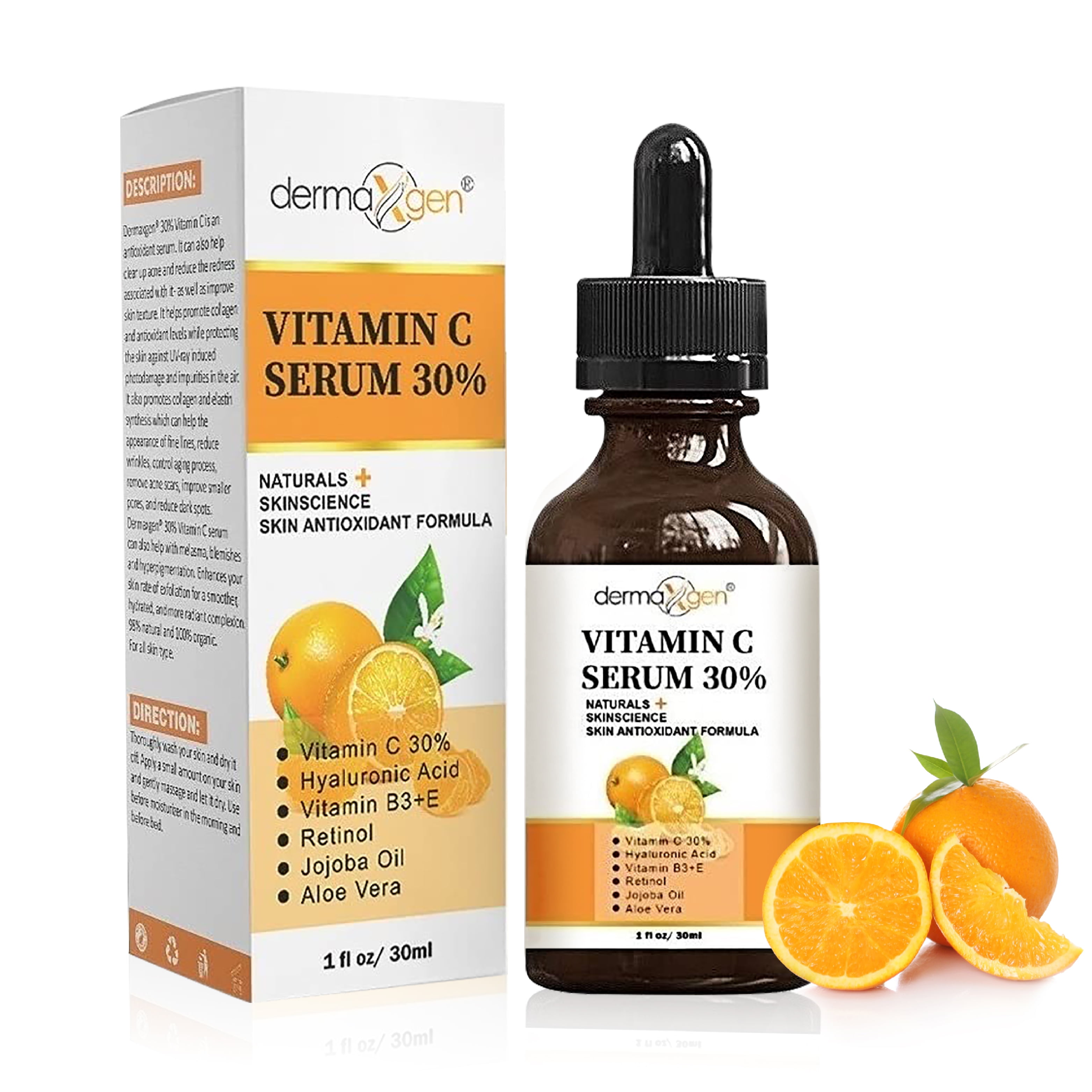 Dermaxgen Vitamin C 30 Percent Serum, Retinol, Hyaluronic Acid, Aloe Vera,  Jojoba Oil, 2 fl oz - Walmart.com
