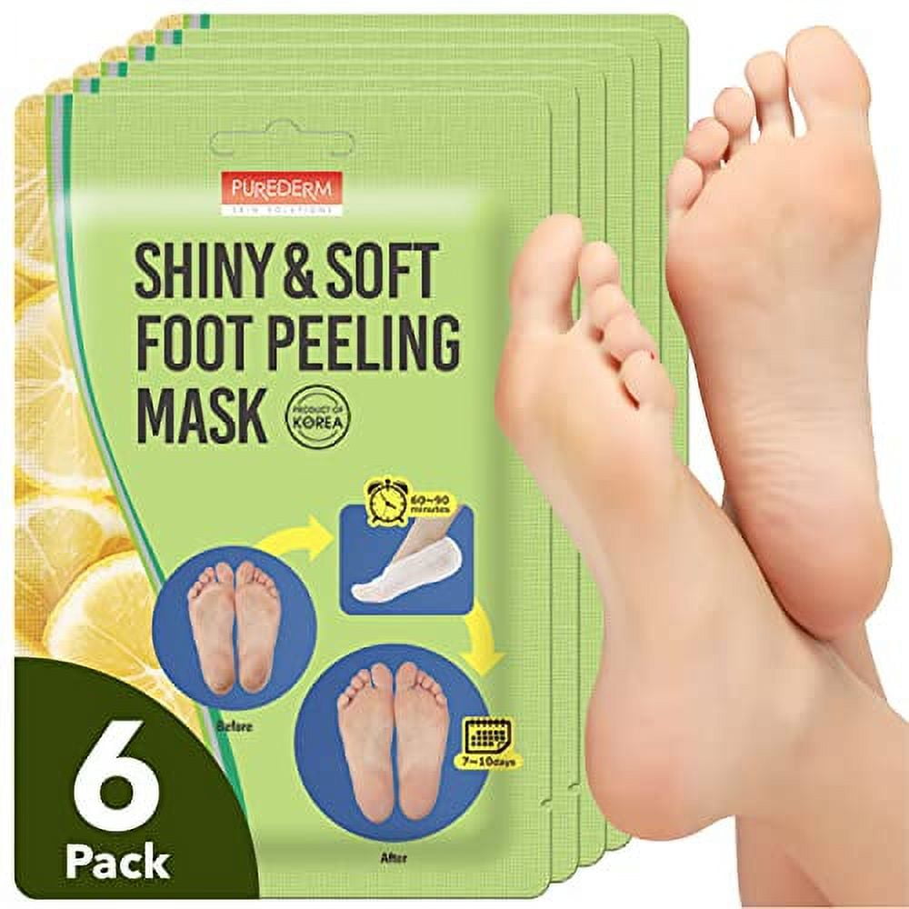 PUREDERM Shiny & Soft Foot Peeling Mask (6 Pack) - Exfoliating Peeling  Treatment for Cracked feet Dry skin Callused Feet - Foot peel masks that  remove Dead Skin With Lemon & Other