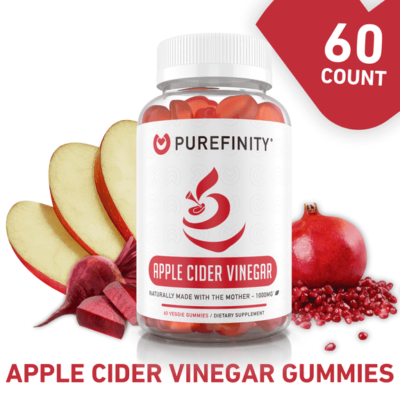 PUREFINITY Apple Cider Vinegar Gummies - ACV Gummies with Mother, Non-GMO, Gluten Free – 60ct