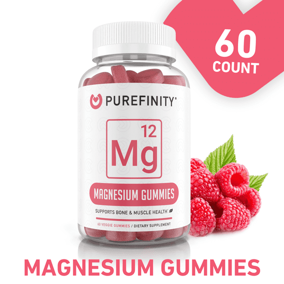 PUREFINITY Magnesium Gummies 600mg - High Absorption Support for Cramps, Muscle Recovery, Sleep, Bone, and Energy Support - Vegan, Non-GMO, Allergen Free - 60 Gummies