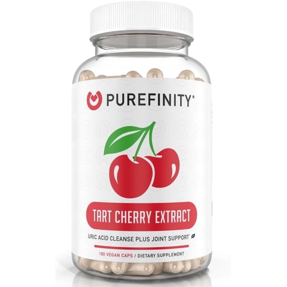 PUREFINITY Tart Cherry Capsules Uric Acid Flush & Cleanse to Support Joint & Muscle Comfort with 3000 mg Raw Extract, Non-GMO, Gluten Free, Vegan 180 Count (6 Month Supply)