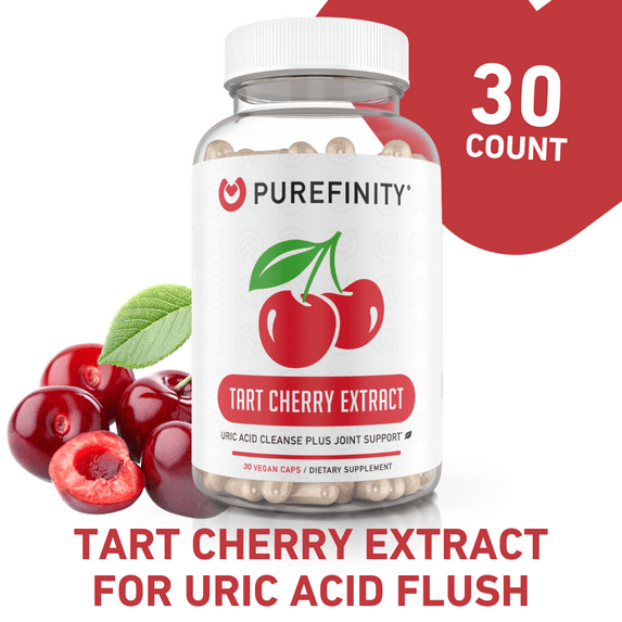PUREFINITY Tart Cherry Extract Capsules for Uric Acid Flush, Raw Tart Cherry Extract 3000 mg, Non-GMO, Gluten Free, Vegan – 30 Capsules (1 Month Supply)