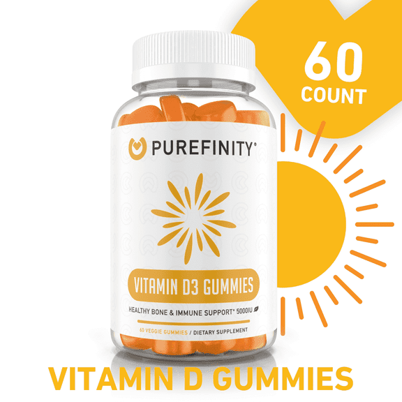 PUREFINITY Vitamin D3 Gummies 5000 iu, Immune & Bone Health, Gluten Free, Non-GMO, 60 Count