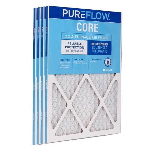 PUREFLOW Home Air Filter MERV 8, 18x25x1 Furnace Filter, 4 Layer High Efficiency Filtration for Dust, Smoke, Fumes, Pollutants (4-Pack)