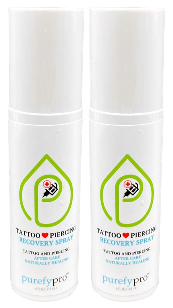 PUREFY Tattoo and Piercing Recovery Spray (4oz, 2pk) Natural Healing. Daily Care (incl. nose, tongue, skin, lips, eyes, etc.). Purefypro Cleansing Technology. Safe for Everyone. Use Anywhere on Body.