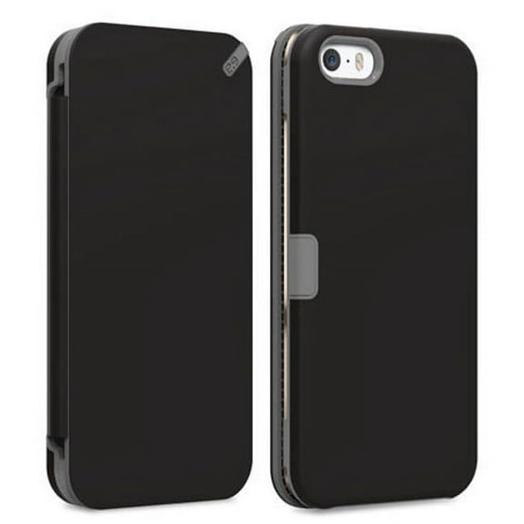 PUREGEAR BLACK FOLIO WALLET CASE COVER CARD SLOT STAND FOR APPLE iPHONE 5/5s/SE 2016
