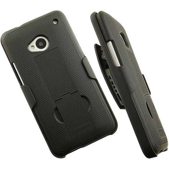 PUREGEAR BLACK RUBBERIZED HARD CASE BELT CLIP HOLSTER KICK-STAND FOR HTC ONE M7