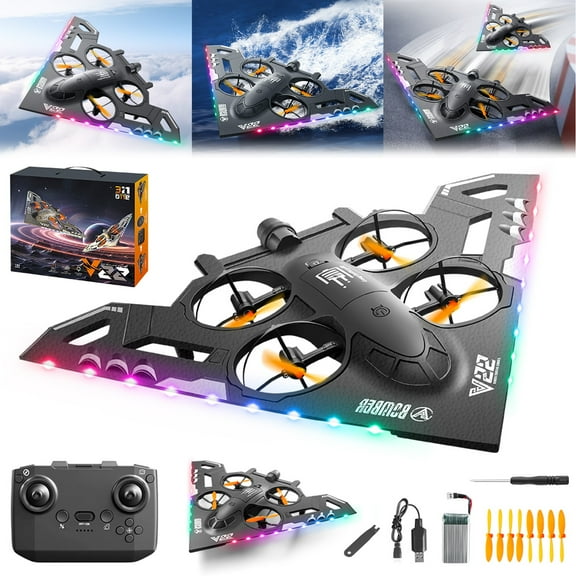 PUREKKI 3-in-1 RC Foam Aircraft for Sky Water and Land Use - Beginner Friendly with Altitude Hold and Cool Lights for Flying Fun