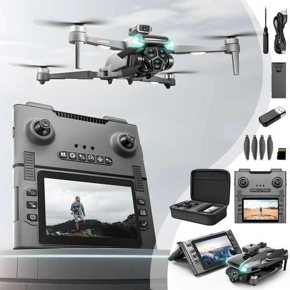 PUREKKI Brushless Motor Drone with Foldable 5.9-Inch Screen Remote Control, 1080P Camera, 25min Flight, Obstacle Avoidance for Portable Use