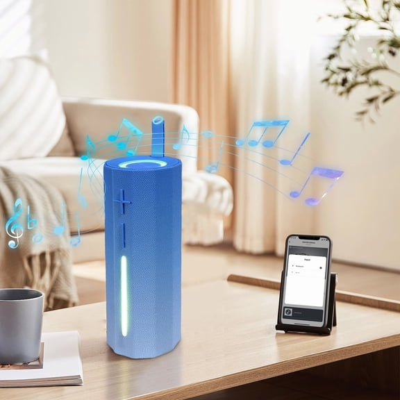 PUREKKI Portable Bluetooth Speaker with Colorful LED Lights FM Radio and 360-Degree Surround Sound for Home and Outdoor Use