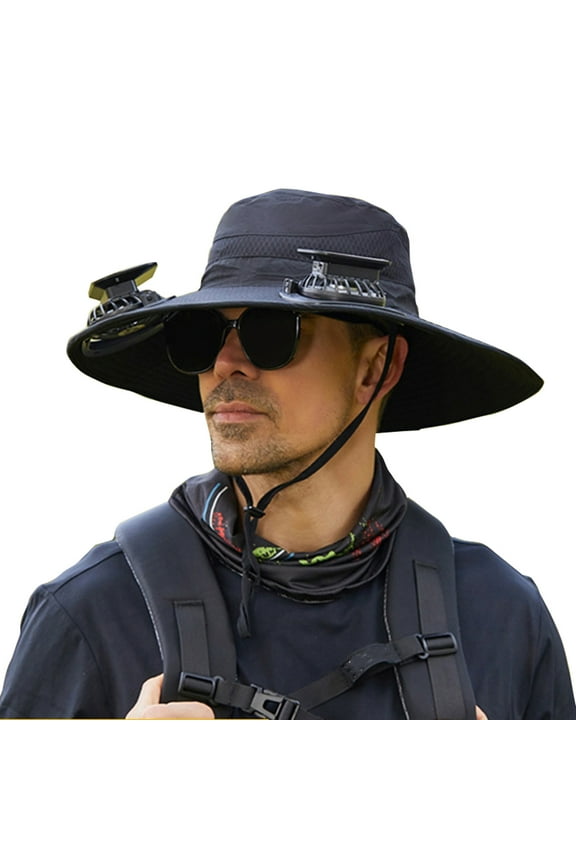 Solar Powered USB Rechargeable Outdoor Fishing Hat With Adjustable Brim Cooling Fan 3-Speed Face Cooler UV Sun Protection Hiking Gear