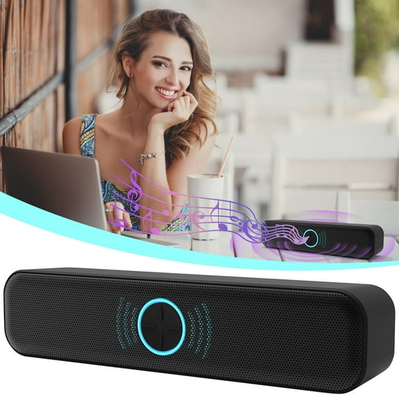 PUREKKI USB Powered Mini Soundbar for Computer and Laptop Enhanced Audio with Ambient Light for Movies and Music