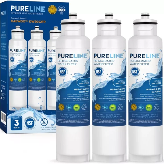 PURELINE DW2042FR-09 Refrigerator Water Filter. Compatible with Daewoo Aqua Crystal DW2042FR-09, DW2042FR, Kenmore 46-9130 (3-Pack)