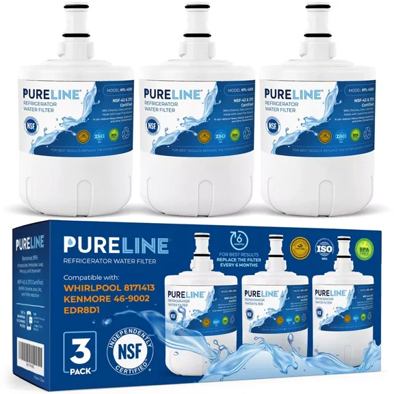 PURELINE Whirlpool 8171413, EDR8D1 Refrigerator Water Filter Replacement, Everydrop Water Filter 8, Also for Kenmore 46-9002, NLCS200 Filters (3 Pack)