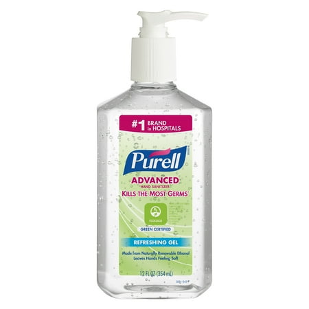 PURELL Advanced Hand Sanitizer Green Certified Refreshing Gel, Fragrance Free, 12 fl oz Pump Bottle (Pack of 12) - 3691-12