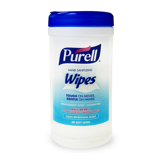 PURELL® Hand Sanitizing Wipes, Clean Refreshing Scent, Canister, 40 Soft Wipes