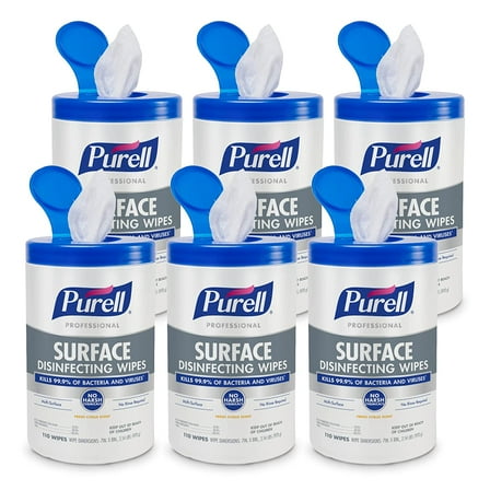 PURELL Professional Surface Disinfecting Wipes, 7 x 8, Fresh Citrus, 110/Canister, 6 Canister/Carton (934206CT)