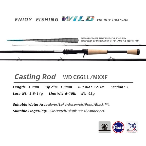 PURELURE WILD 1-Piece Rod All Fuji SIC Guide Rings Pike Rod Black Bass Rod Cork Handle Toray T1100G Cloth Zander