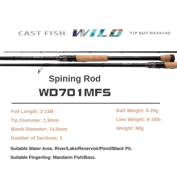 PURELURE WILD 1-Piece Rod All Fuji SIC Guide Rings Pike Rod Black Bass Rod Cork Handle Toray T1100G Cloth Zander