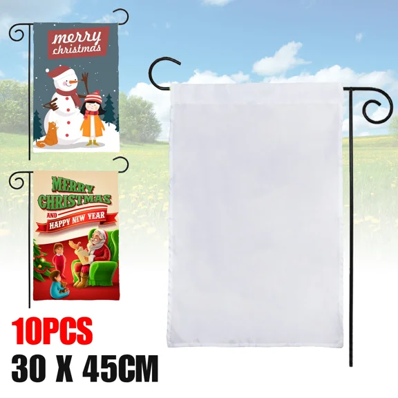 PURELY- 10Pcs White Sublimation Blank Flags Polyester Garden Parade Banner Decoration Us