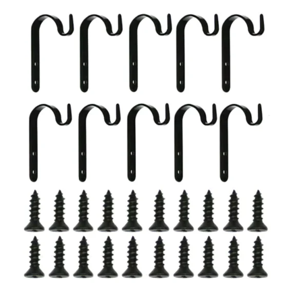 PURELY- 10X Black Iron Wall Hooks Metal Hanging Basket Brackets For Garden Plant Hanger