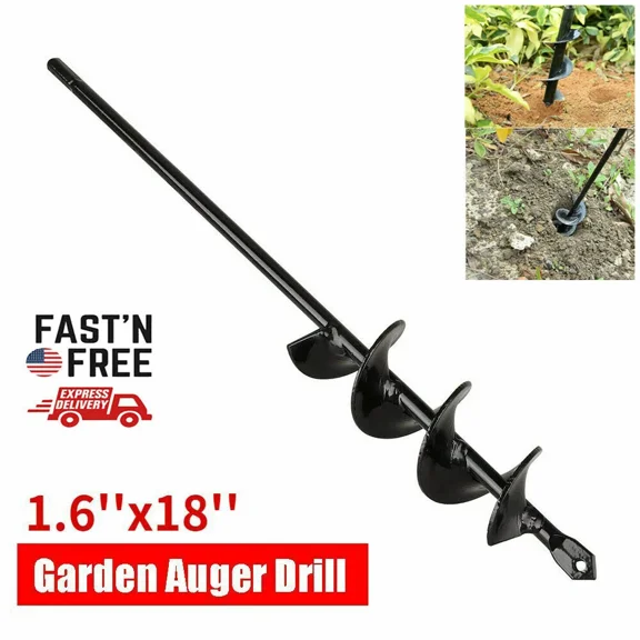 PURELY- 18" Planting Auger Spiral Hole Drill Bit Garden Soil Yard Earth Bulb Hole Digger
