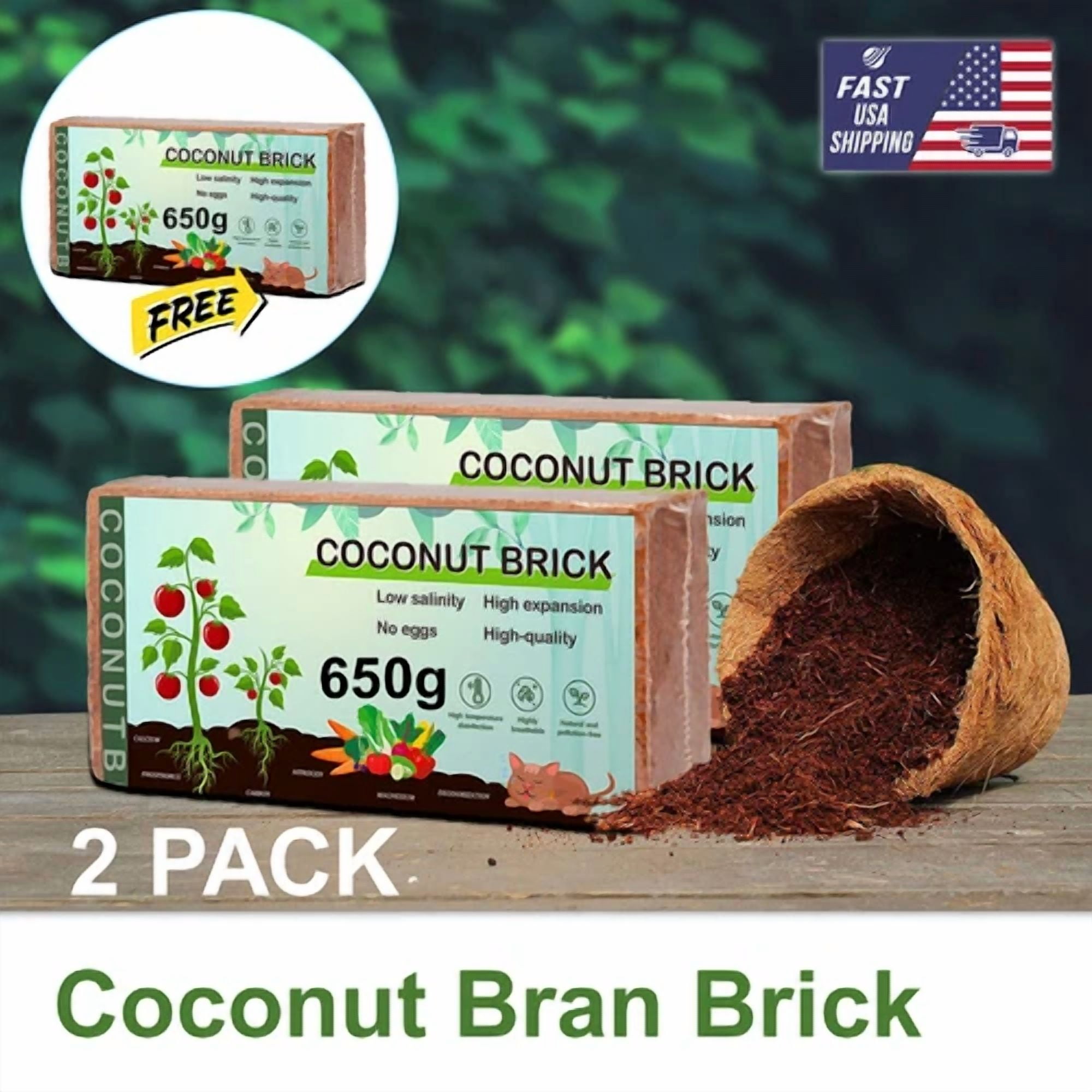 PURELY- 2 Pack 650G Fiber Potting Soil Growing Media Gardening Coco Coir Brick Coconut