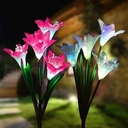 PURELY- 2 Pack Solar Power Lily Flower Led Lights Garden Stake Lamp Yard Outdoor Decor