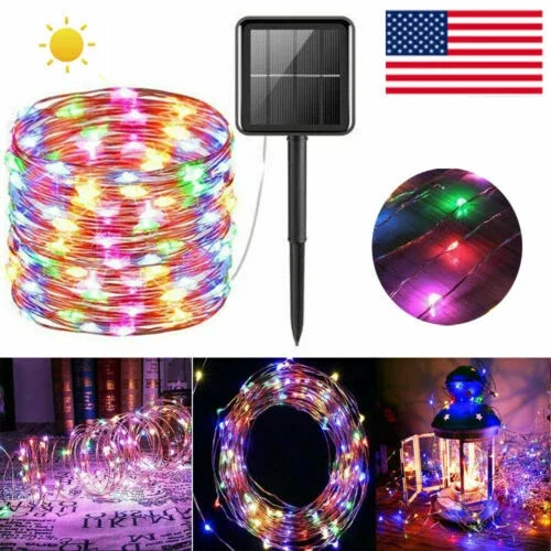 PURELY- 20M 200 Led Solar String Lights Fairy Copper Wire 8 Modes Outdoor Garden Decor
