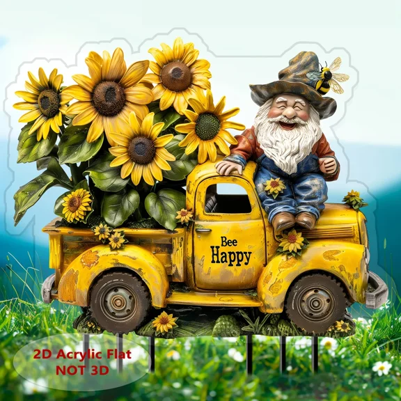 PURELY- 2D Flat Acrylic Bee Gnome Garden Stake, 11.8" X 7.9"