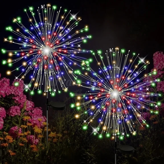 PURELY- 2Pcs 120 Led Solar Firework Starburst Light Fairy Lamp Garden Path Outdoor Decor
