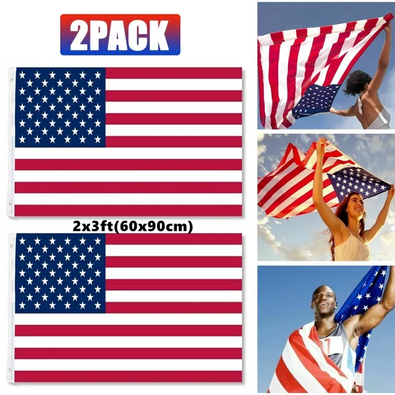 PURELY- 2Pcs 4X3Ft American Flag Uv Resistant Polyester Durable Home Garden Commercial
