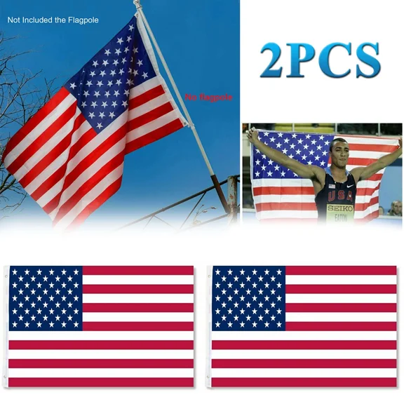 PURELY- 2Pcs 90*150Cm 3X5Ft American Flag Usa Us Flag Stars Grommets Stripe Nylon Garden