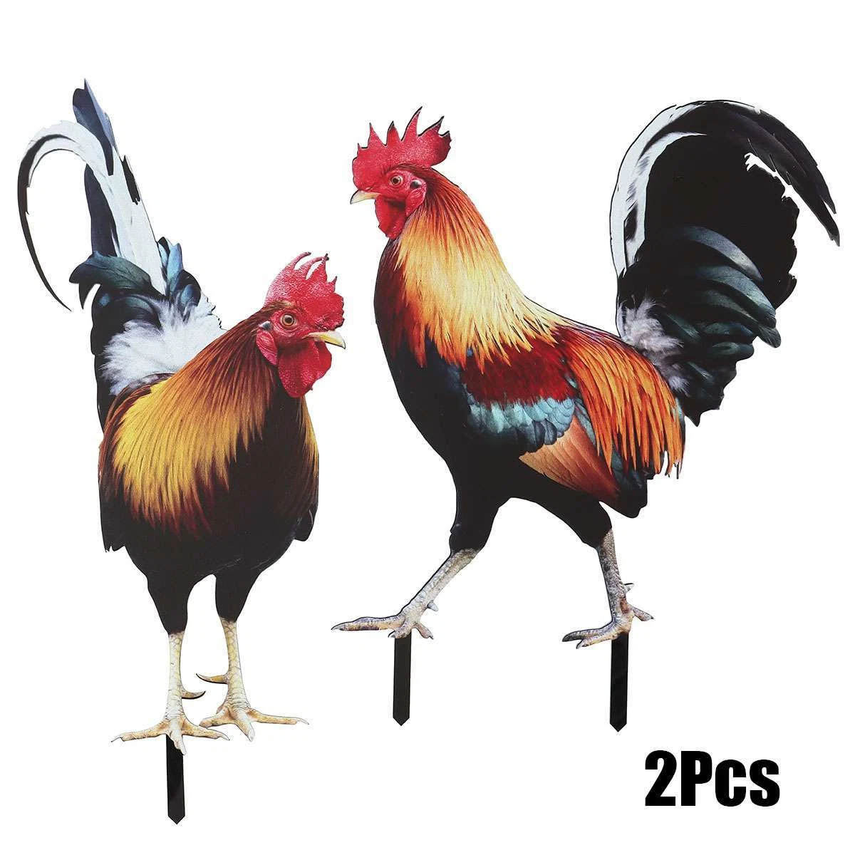 PURELY- 2Pcs Rooster Chicken Statue Outdoor Garden Decoration Yard Art Figure Sculpture