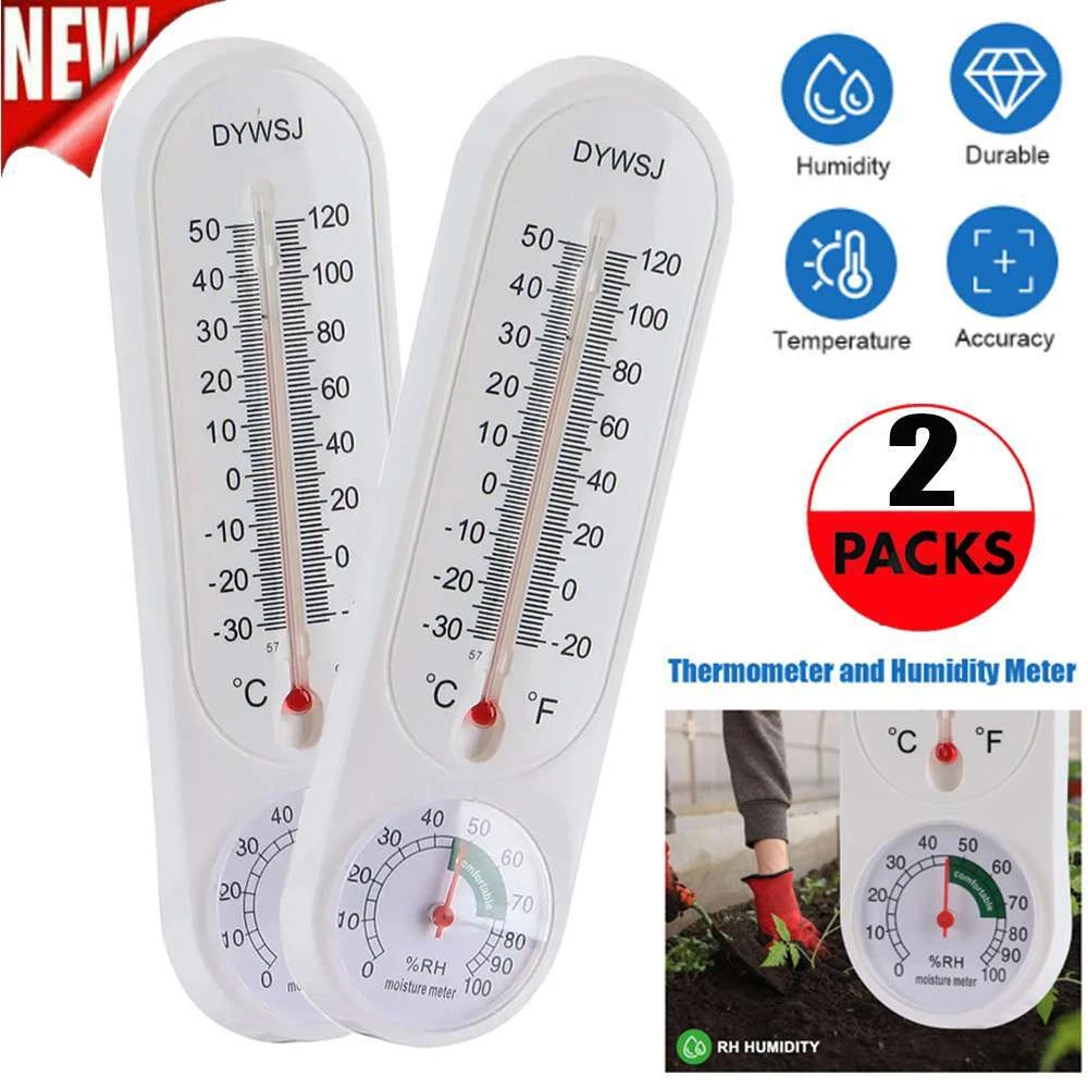 PURELY- 2Pcs Wall Thermometer Indoor Outdoor Mount Garden Greenhouse Home Humidity Meter
