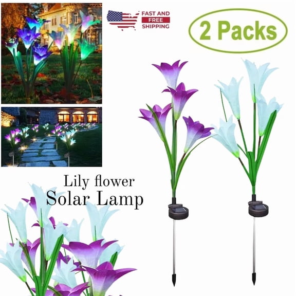 PURELY- 2X Solar Garden Lights Lily Flowers Lights Yard Garden Outdoor Lamp Decor